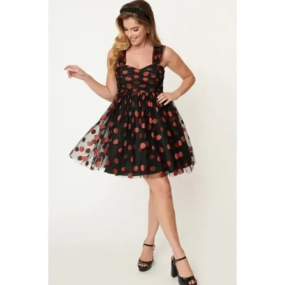 Unique Vintage | Dresses | Unique Vintage Blackglitter Strawberry Print Babydolldress | Poshmark Unique Vintage | Dresses | Unique Vintage Blackglitter Strawberry Print Babydolldress | Poshmark